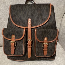 Michael Kors Logo Brown Backpack Buckle Flap ...
