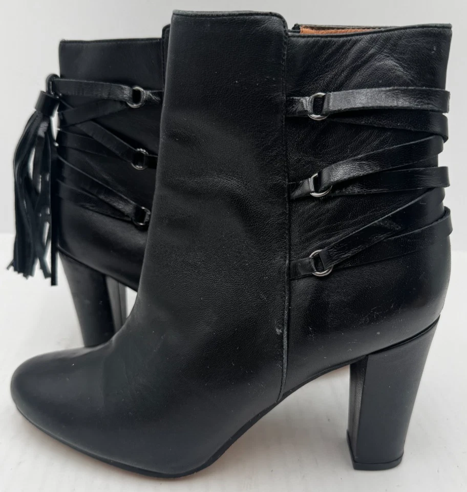 Halogen Sadee Boots Women's Size 8 Black Leather Side Zip Tassel Ankle Boots - Image 2 of 4