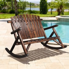 1 Piece 2-Person 38in Adirondack Rustic Wooden Rocking Chair for Garden