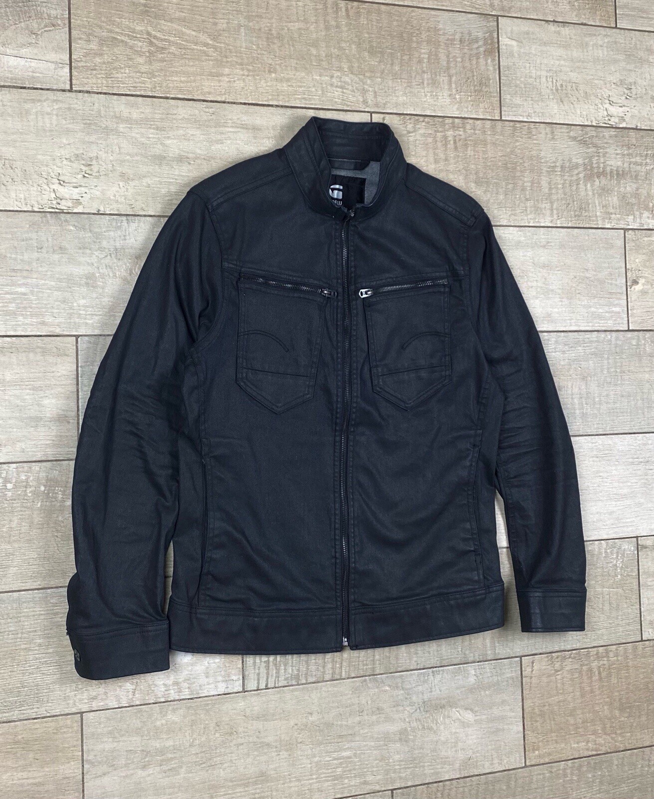 G Star Raw motorcycle jacket Jeans Mens Size S Black Denim Military Zip