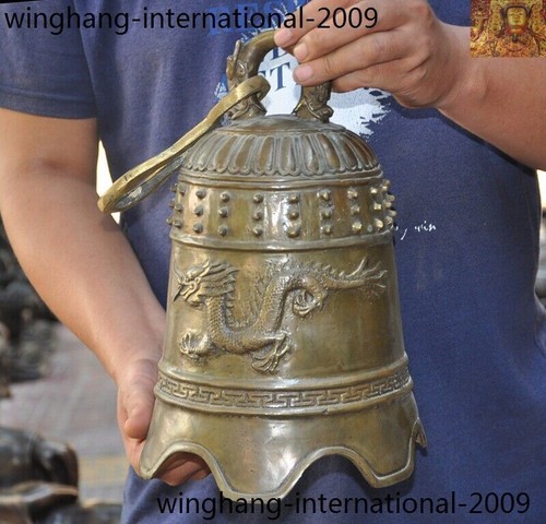 Old Chinese Buddhism temple Bronze animal Dragon statue Bell Chung chimes clock - Picture 5 of 9