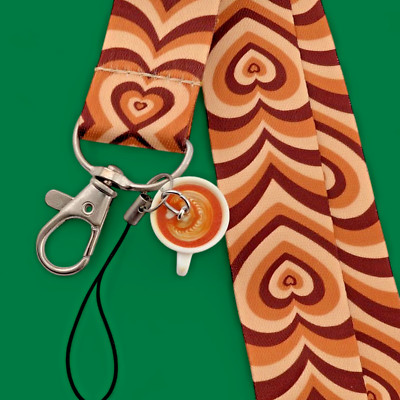 COFFEE LOVER'S LANYARD latte cup charm cafe barista nametag strap keychain I6