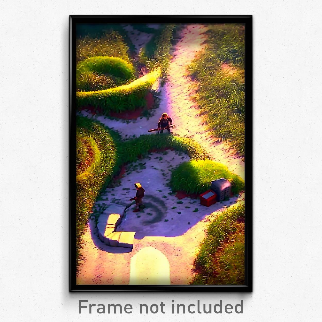 8-Bit Psychedelic Pixel Art Poster - Quaint Earthworks Video Game Print