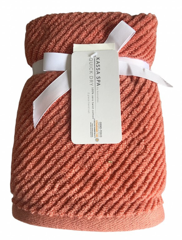 Kassa Spa Hand Towels Bathroom Set of 2 Zero Twist Quick Dry Coral