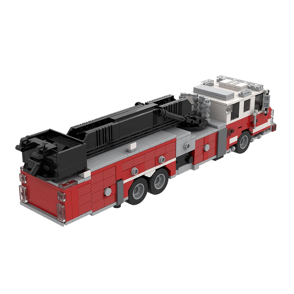 MOC: Fire Truck Mid-Mount Aerial Platform Model 1:35 Scale 886 Pieces DIY - Image 2 of 2