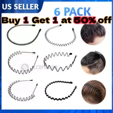 6 PCS Metal Hair Headband Wave Style Hoop Band Comb Sports Hairband Men Women