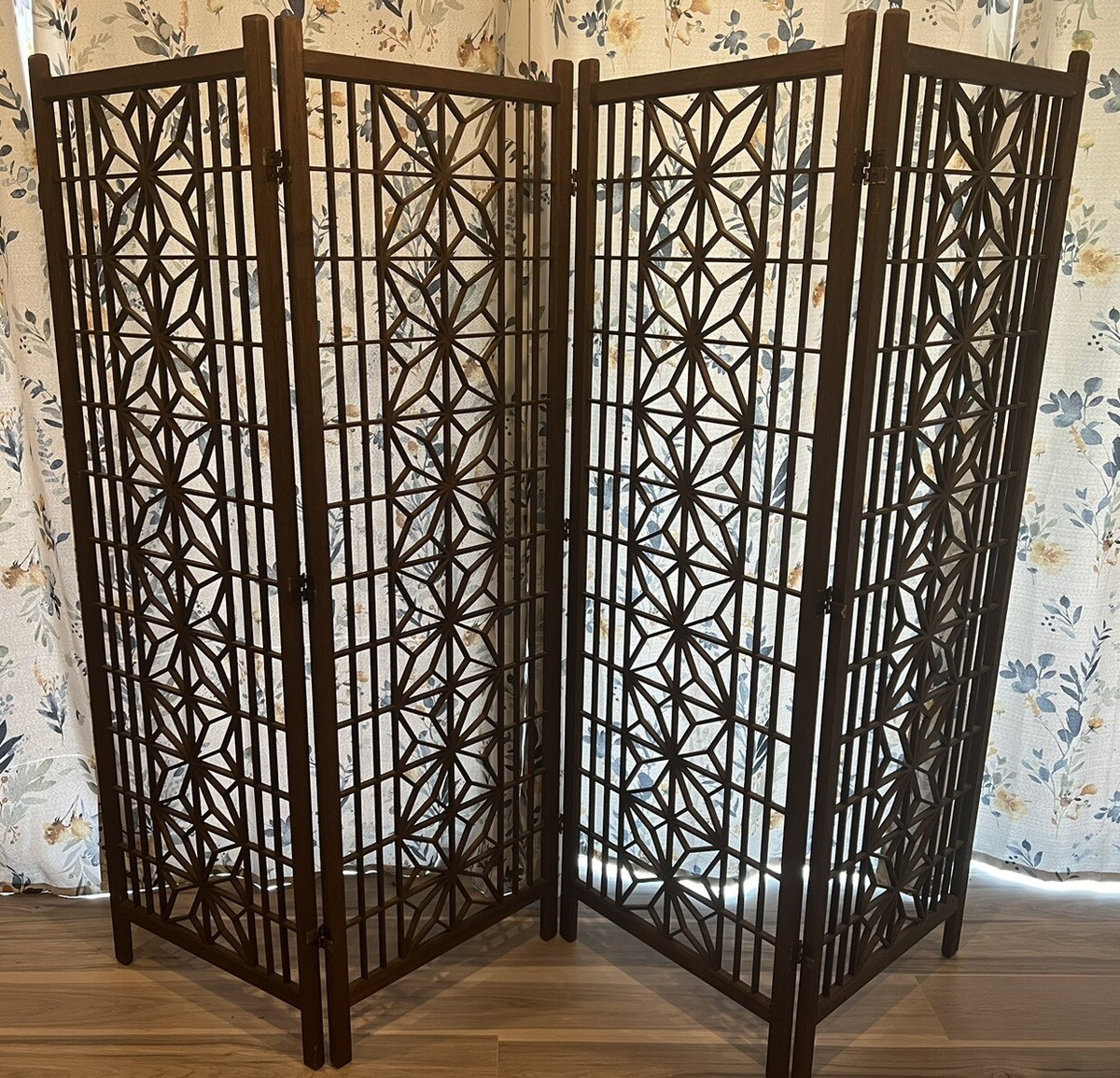 Kumiko Midcentury MCM Teak Folding Screen Room Divider
