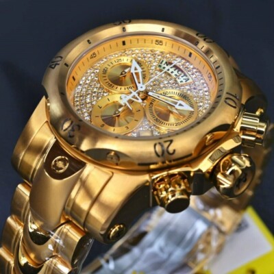 Invicta Reserve Venom 42mm Chrono Gold Dial Womens Watch 186 Diamond Gold Plated