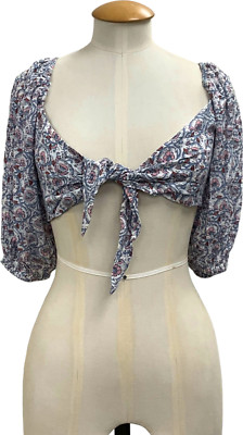 Crop-Top Minkpink mehrfarbig Paisley vorne zum Binden UK XS