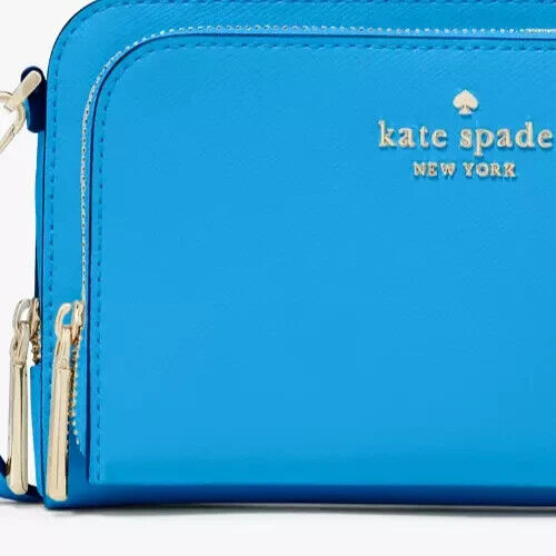 Kate Spade Dual Zip Around Crossbody Bag Blue Leather Purse Kate Spade Dual Zip Around Crossbody Bag Blue Leather Purse