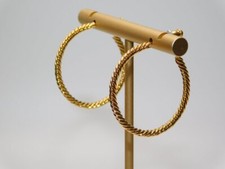 A160-VINTAGE PIERCED EARRINGS GOLD TONE HOOPS SPIRAL LOOK 1" CLASSIC