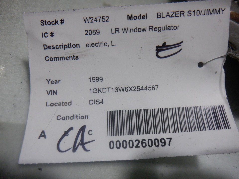 99 CHEVROLET BLAZER S10/JIMMY S15 LEFT REAR Window Regulator | eBay