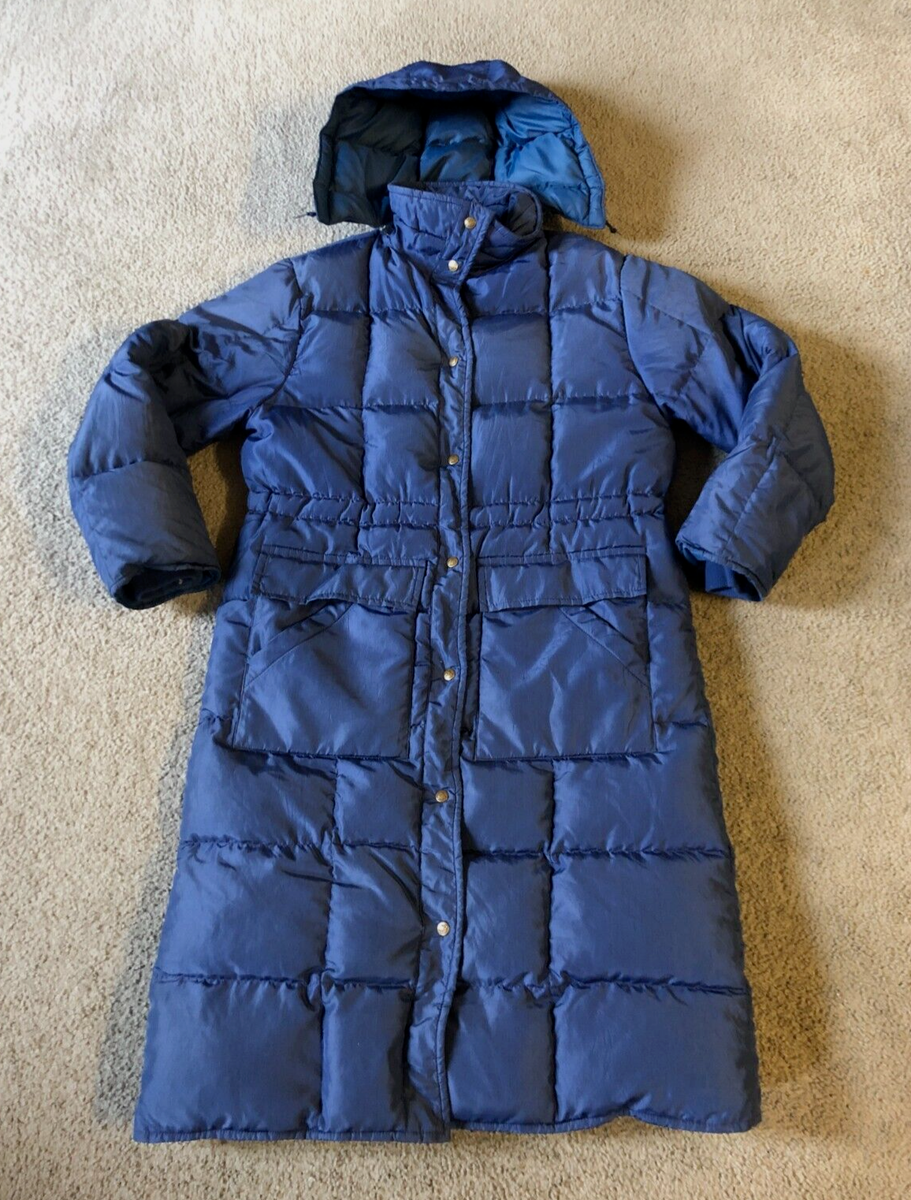 VTG 70s Eddie Bauer Women's Navy Long Goose Down Puffer Coat Parka