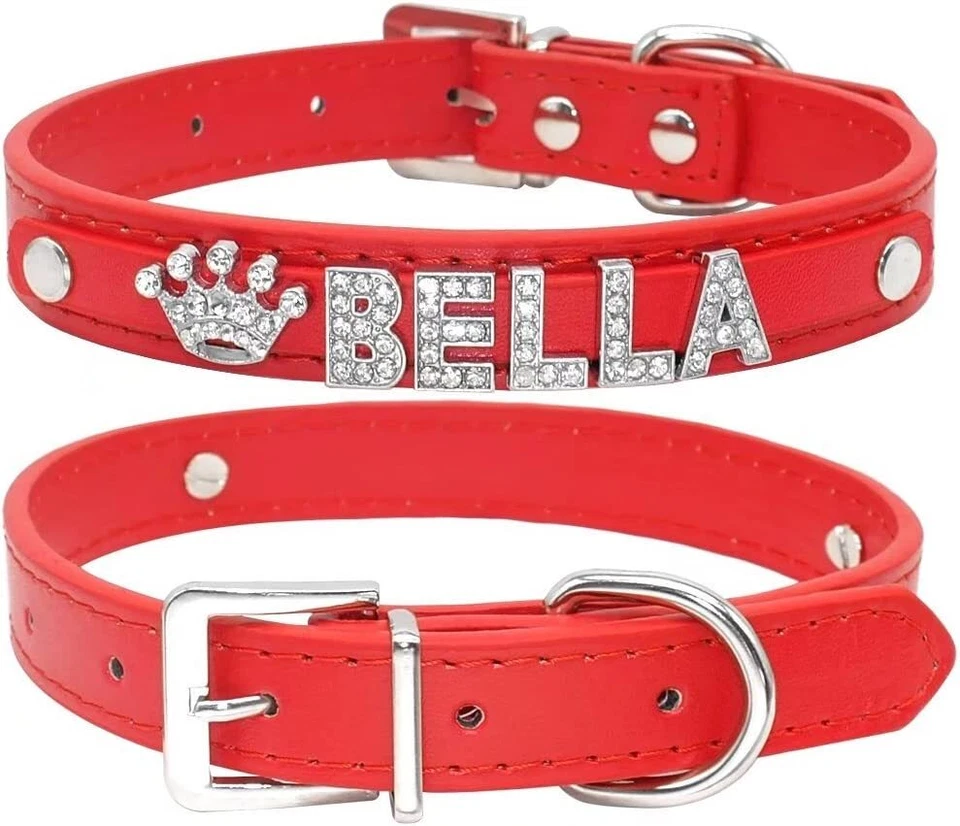 Collar Personalizado Perro Gato Hágalo Usted Mismo Nombre Letra Pequeña Mascota Cachorro Bling Collar de Cuero Foto 3 de 4