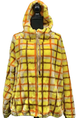 UGG OLYMPIA JACKET CANARY PLAID PUNK FLEECE HOODED OVERSIZED WOMENS SIZE S/M