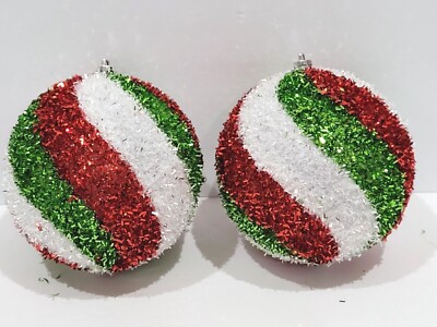 LARGE Christmas Gingerbread Green Red Ball Styrofoam Tree Ornaments 5'' Set of 2