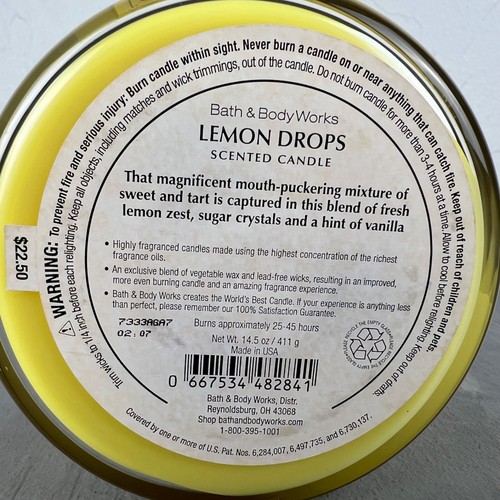 LEMON DROPS Sweet Shop Collection 3 Wick Candle 14.5 Oz Bath & Body Works - Picture 3 of 5