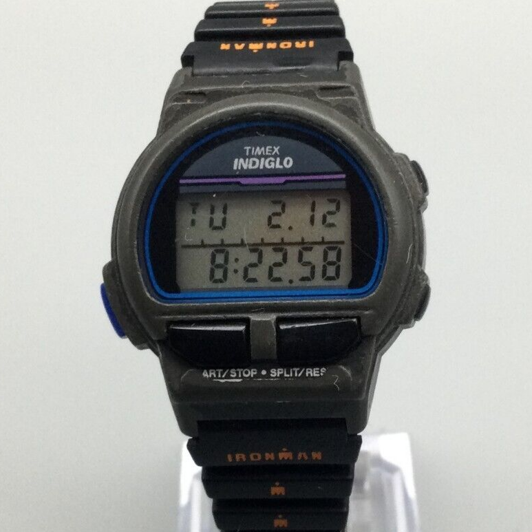 Vtg Timex Ironman Triathlon Watch Women 32mm Black 8 Lap 50M