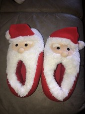 Plush Santa Claus Slippers Sz L 11/12 Santa Hat Beard Xmas