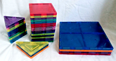 Picasso Tiles Lot Of 33 Pcs 4 bases 13 Triangles 17 Squares Building Blocks Toy