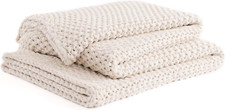 Cozy Chunky Knit Throw Blanket for Bed Sofa, Cream White 50x60 Inches