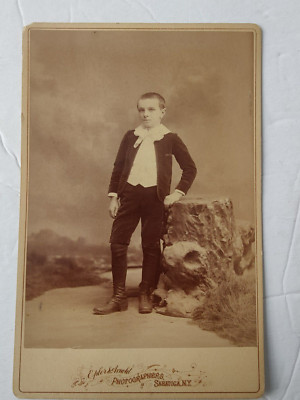 Vintage Cabinet Card Standing Boy by Epler & Arnold in Saratoga, New York