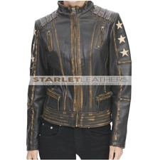 Women's Distressed Brown Cafe Racer Vintage Biker Leather Jacket | Gift For Her