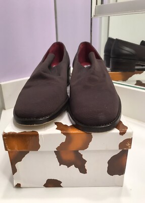 NIB DONALD PLINER  Slip On Dark Brown/Expresso Ribbed Fabric & Leather  1  HEEL