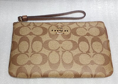 yuuu COACH Large Corner Zip Wristlet in Signature Canvas 6648 Gold