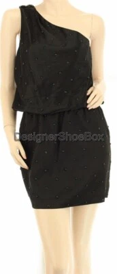 ALLEN SHWARTZ Prive Créateur Noir Blouson Orné une Épaule Robe 4 - Photo 1/4