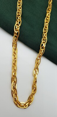 High Finish 22K Gold Chain Necklace Men Cable Link Yellow