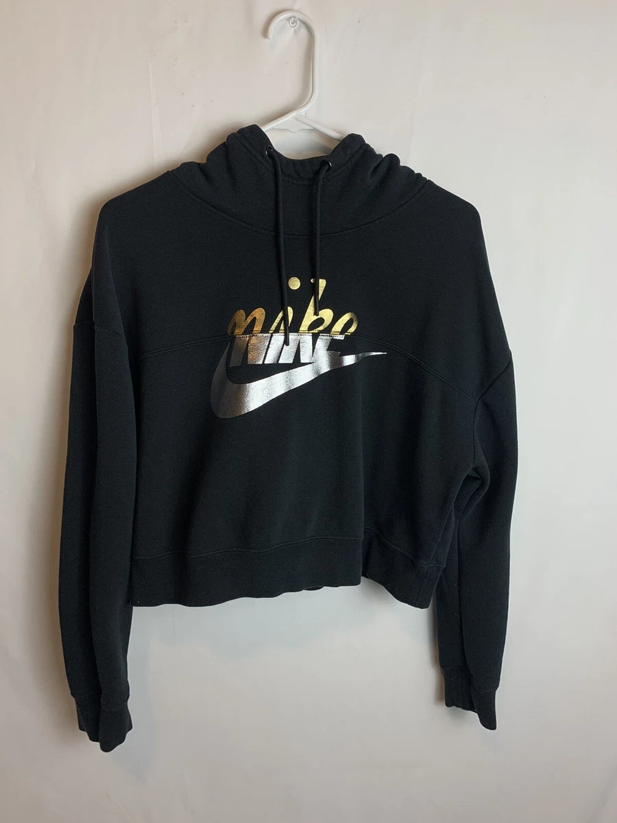 Wmns Nike Rally Sportswear Hoodie Sz S Black Silver Gold Metallic AJ0096 010