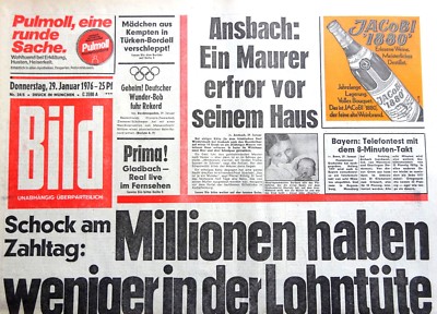 Kult-Zeitschrift BILD ZEITUNG, 29.1.1976, Filmkönig Artur Brauner; Ali McGraw