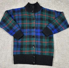 Vtg IB Diffusion Sweater Womens XS Plaid Wool Mohair Blend Cardigan 80s 90s