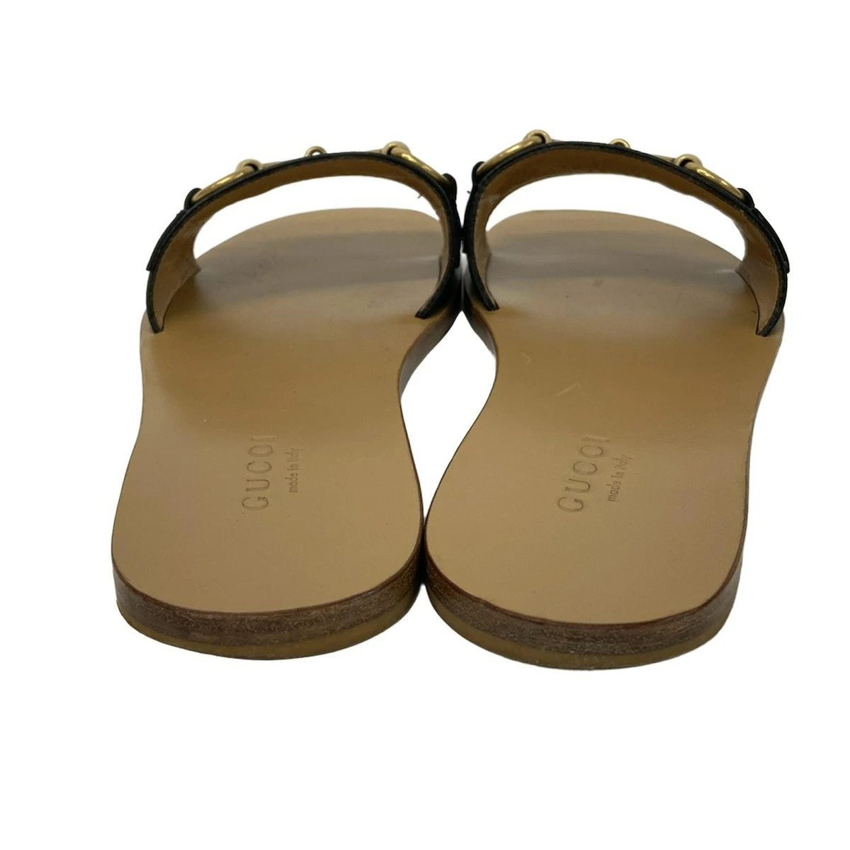 GUCCI sandals horsebit beige x black leather thumbnail 3
