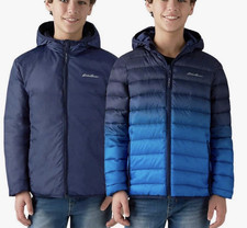 Eddie Bauer Kids Hooded Down Puffer Jacket Reversible Blue Ombre Large 14/16