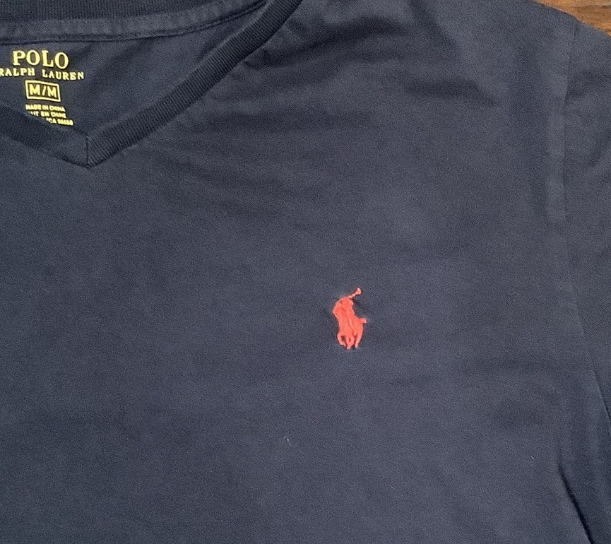 Polo Ralph Lauren camicia unisex blu medio 100% cotone pony scollo a V manica corta