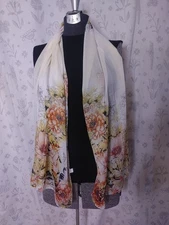 Rectangle White Pink Red Floral Scarf Shawl Wrap