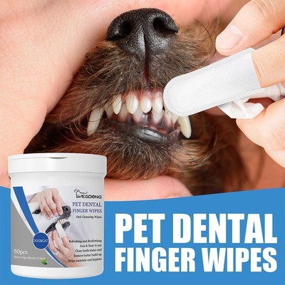 50Pcs Pet Dental Finger Wipes Cleaning Tooth Deodorant Oral-Care Cat〠 Fo Y1Z8