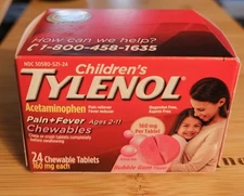 Children's Tylenol Pain+Fever, 160 mg , 24 Chewable Tablets Exp: 03/2026