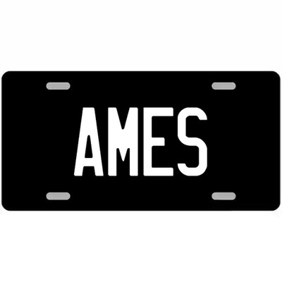 Ames White on Black Metal Sign