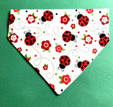 Over Collar Slide On Pet Dog Cat Bandana Scarf LADYBUGS  FLOWERS  SMALL