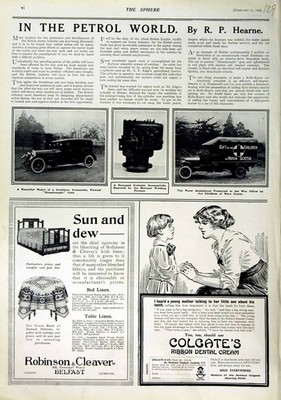 Original alter antiker Druck 1916 Sunbeam Limousine Krankenwagen Colgate Robinson