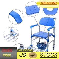 350lbs Medical Transport Chair Mobility Shower Commode Wheelchair Bedside Toilet