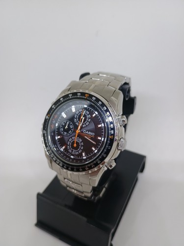 Casio MTP-4500 Men's Watch Chronograph Stainless Steel Orange Accents