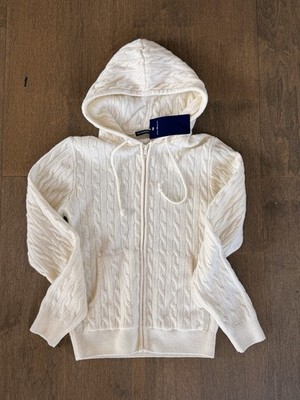 Brandy Melville Ribbed Cream Cable Zip-Up Hooded Cardigan Sweater One Size NEW