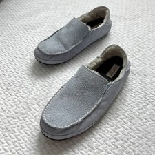 Olukai Nohea Women's Slippers 10 Light Blue Leather Shearling Sheep Fur Lining