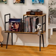 Record Player Stand with Vinyl Record Storage, Holds Up to 200 Albums, Record