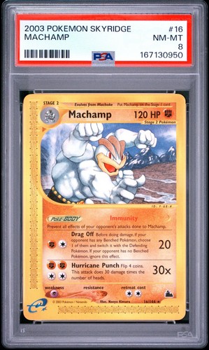 2003 POKEMON SKYRIDGE #H15 MACHAMP-HOLO PSA 8