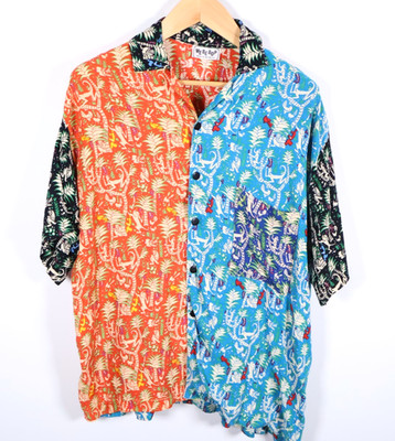We Be Bop Rayon Loop Collar Shirt Men's Large Color Block Monkey Print Aloha